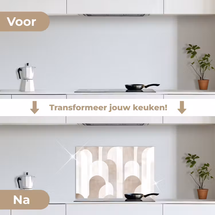 Abstracte bogen - Modern - Beige keuken achterwand spatscherm klein -voor_na_NL