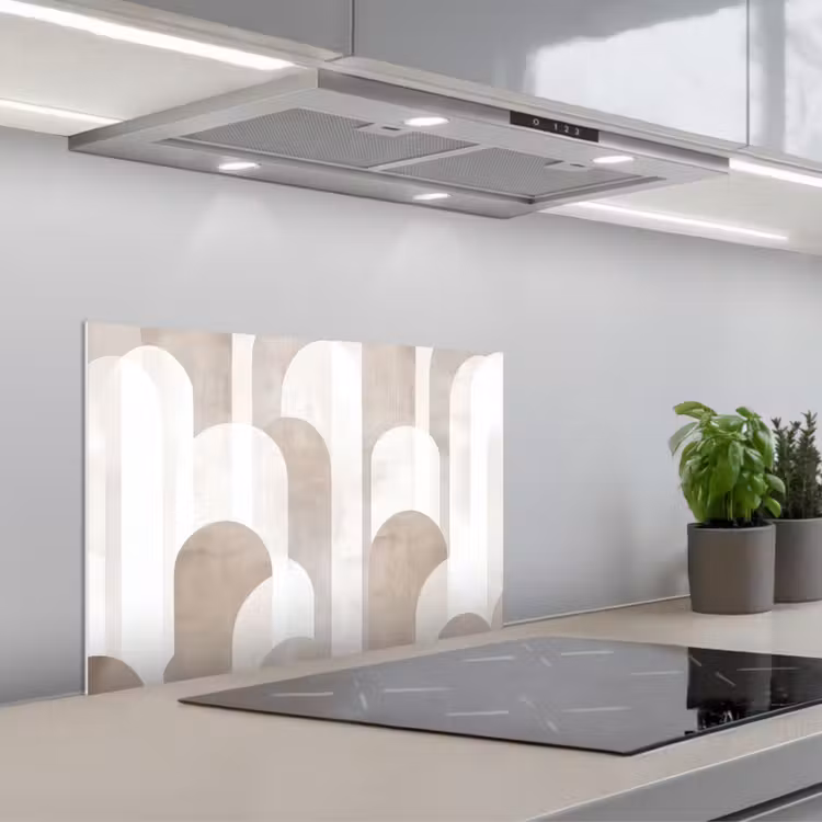 Abstracte bogen - Modern - Beige keuken achterwand spatscherm klein -3d_schuin