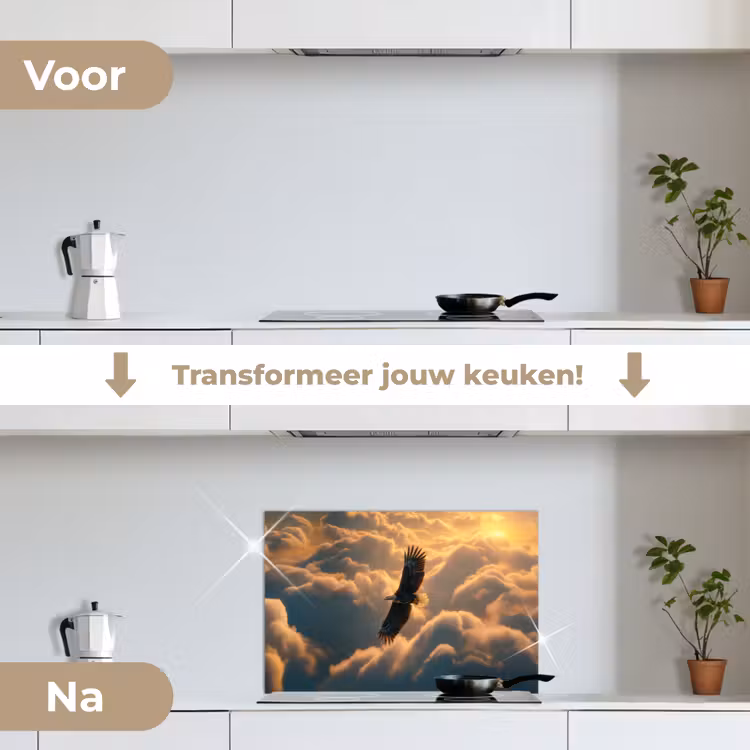 Adelaar - Wolken - Zon keuken achterwand spatscherm klein -voor_na_NL