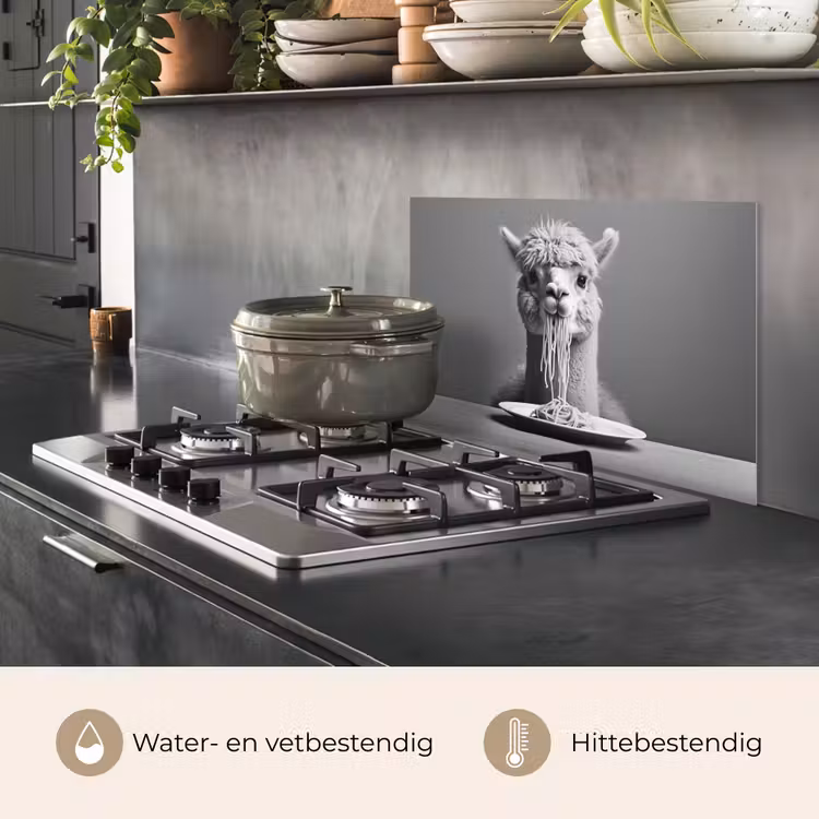 Alpaca - Pasta - Zwart - Wit - Grappig - Dieren keuken achterwand spatscherm klein -usp_NL
