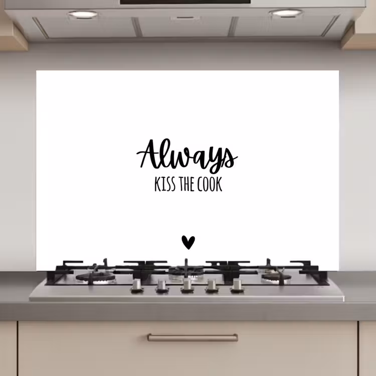 Always kiss the cook - Koken - Kok - Keuken - Spreuken keuken achterwand spatscherm klein -3d_website