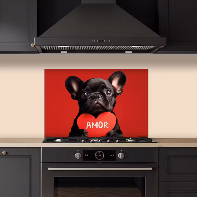 Amor - Hond - Hartje - Rood keuken achterwand spatscherm klein -sfeer1
