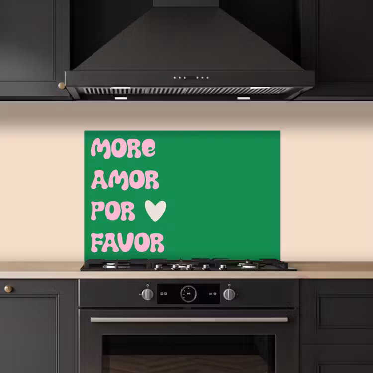 Amor - Valentijn - Groen - Tekst keuken achterwand spatscherm klein -sfeer1