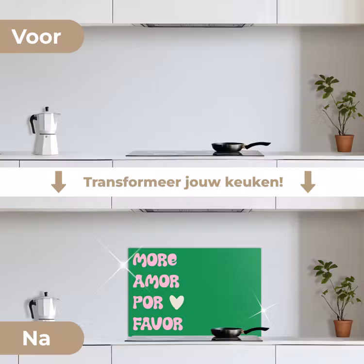 Amor - Valentijn - Groen - Tekst keuken achterwand spatscherm klein -voor_na_NL