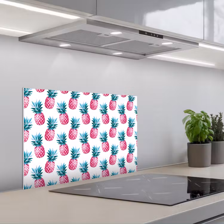Ananas - Roze - Wit keuken achterwand spatscherm klein 900 -3d_schuin