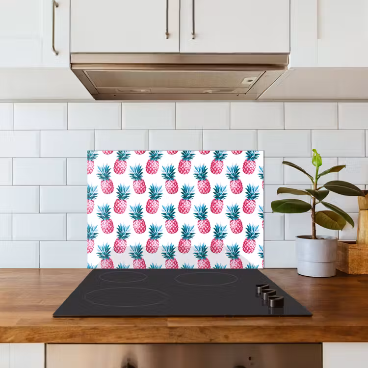 Ananas - Roze - Wit keuken achterwand spatscherm klein 900 -sfeer2