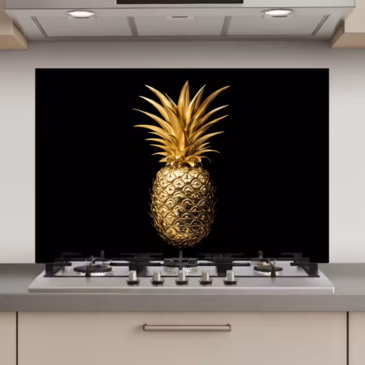 Ananas - Zwart - Goud - Luxe keuken achterwand spatscherm klein -3d_website