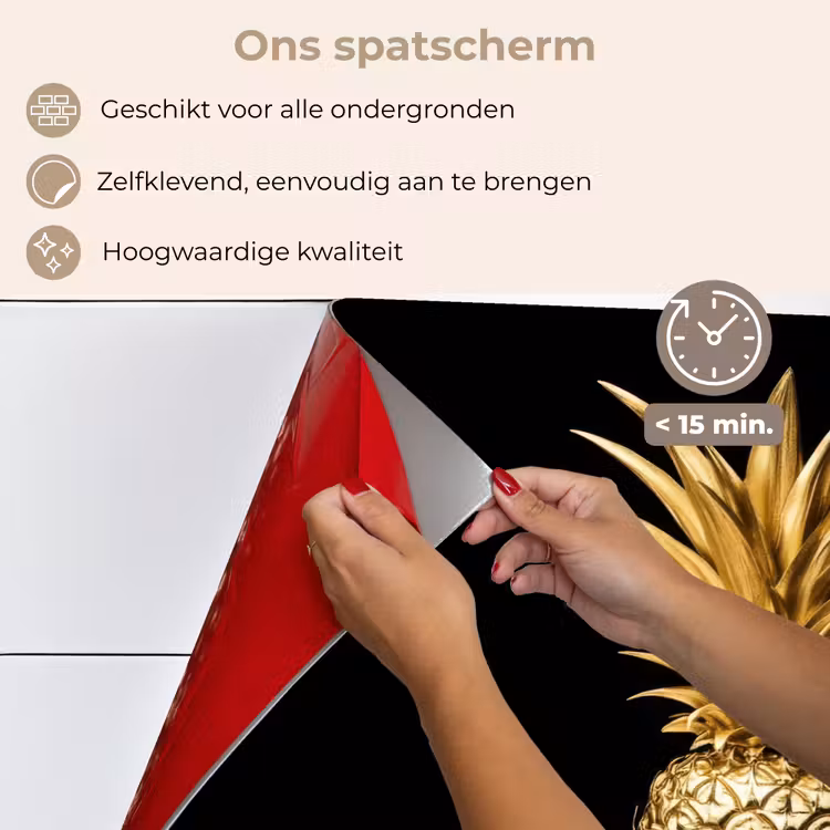 Ananas - Zwart - Goud - Luxe keuken achterwand spatscherm klein -spatscherm_NL