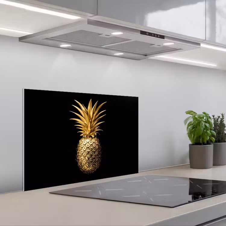 Ananas - Zwart - Goud - Luxe keuken achterwand spatscherm klein -3d_schuin