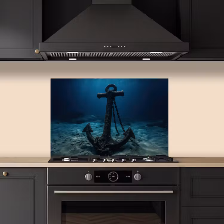 Anker - Ijzer - Zeebodem - Zand keuken achterwand spatscherm klein -sfeer1