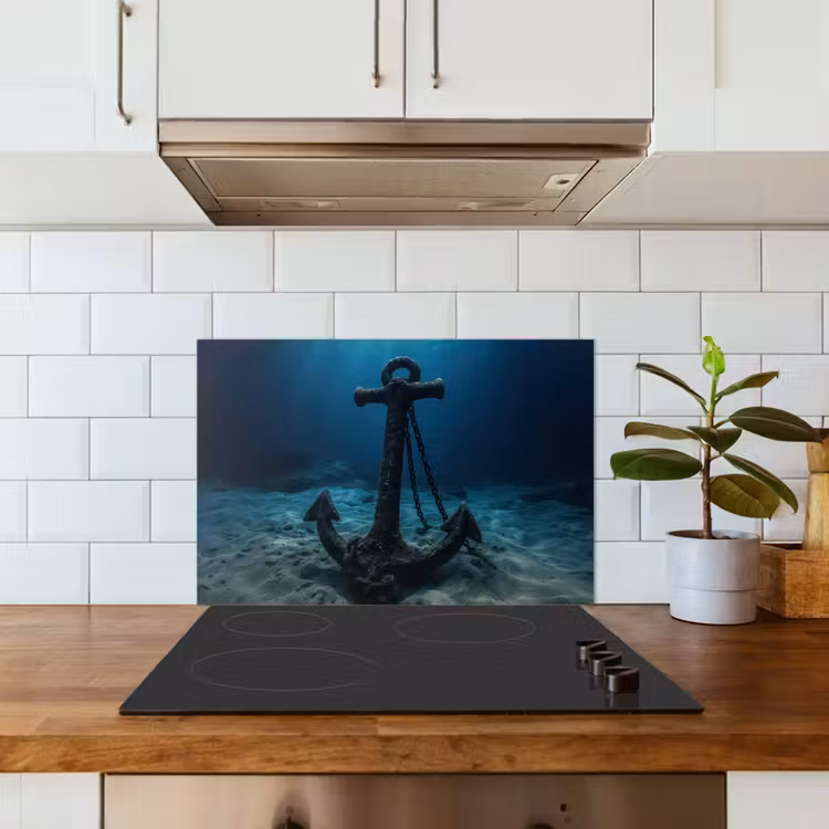 Anker - Ijzer - Zeebodem - Zand keuken achterwand spatscherm klein -sfeer2