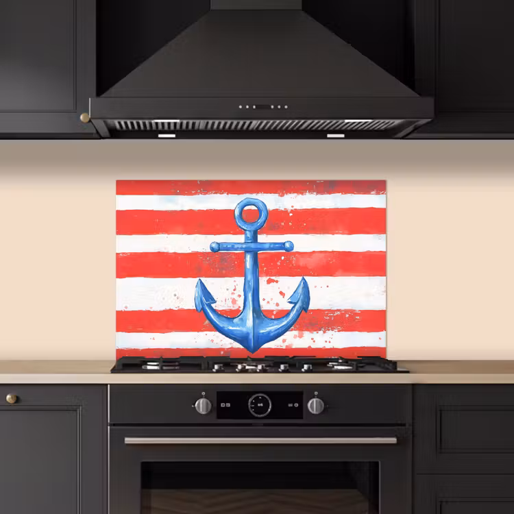 Anker - Verfspatten - Rood - Blauw keuken achterwand spatscherm klein -sfeer1