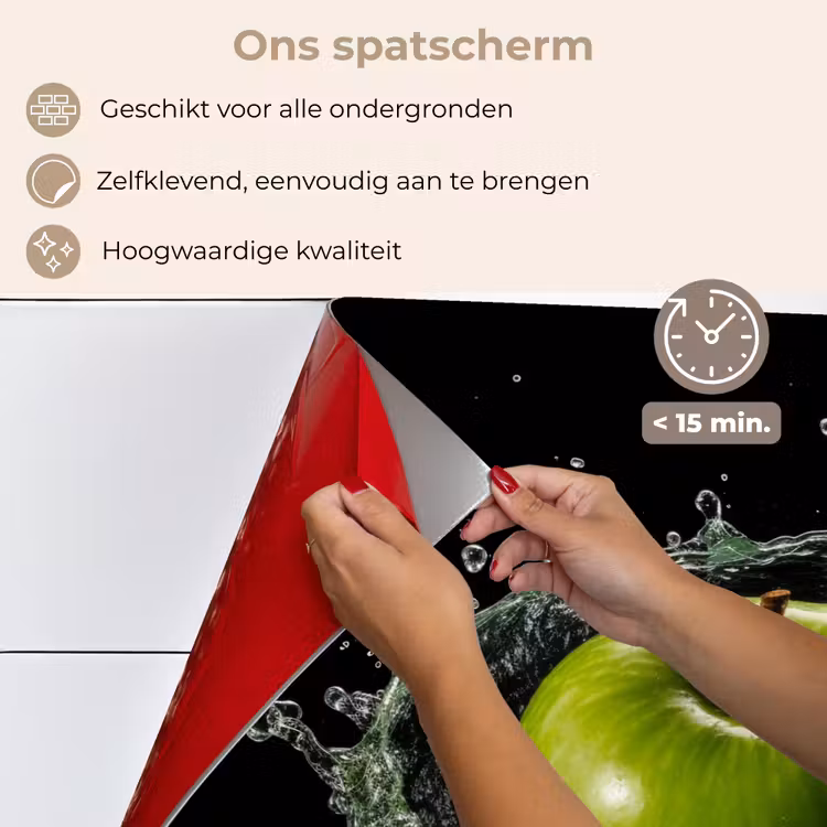 Appel - Groen - Fruit - Water - Zwart keuken achterwand spatscherm klein -spatscherm_NL