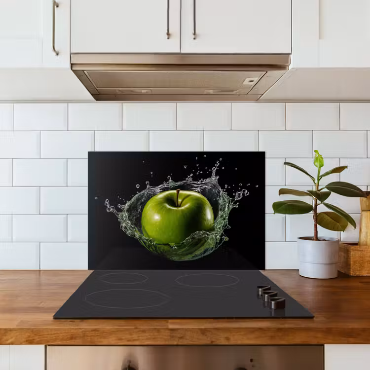 Appel - Groen - Fruit - Water - Zwart keuken achterwand spatscherm klein -sfeer2