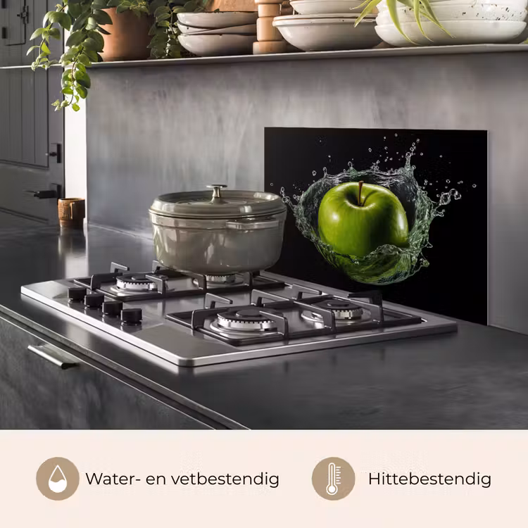 Appel - Groen - Fruit - Water - Zwart keuken achterwand spatscherm klein -usp_NL