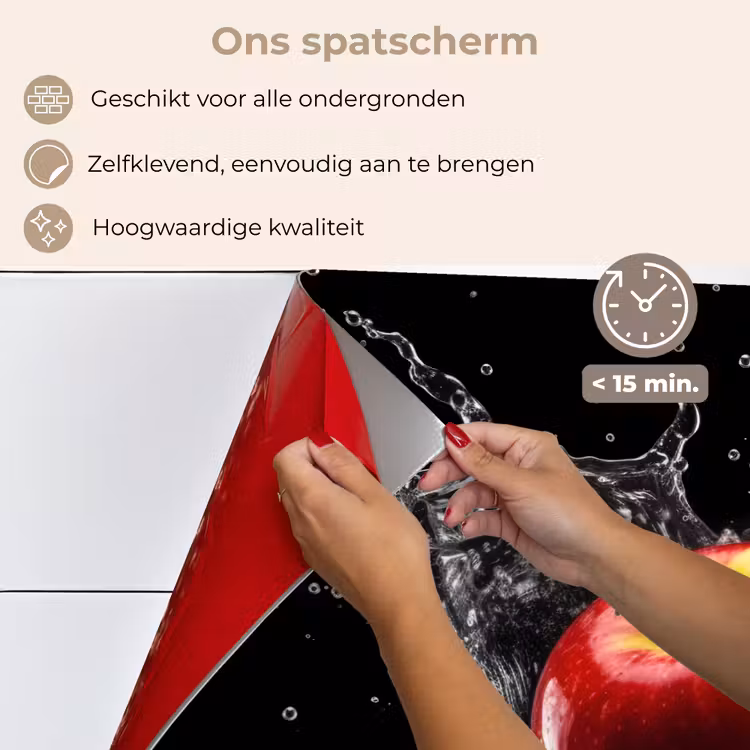 Appel - Rood - Water - Zwart - Fruit keuken achterwand spatscherm klein -spatscherm_NL