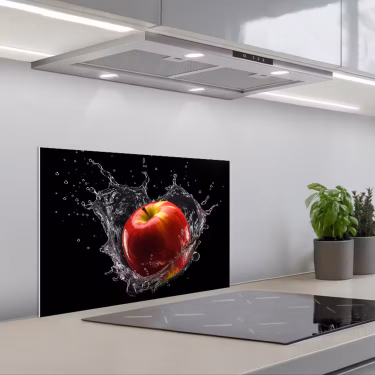 Appel - Rood - Water - Zwart - Fruit keuken achterwand spatscherm klein -3d_schuin