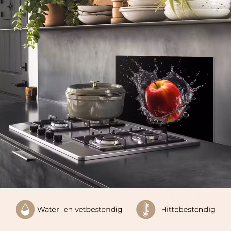 Appel - Rood - Water - Zwart - Fruit keuken achterwand spatscherm klein -usp_NL