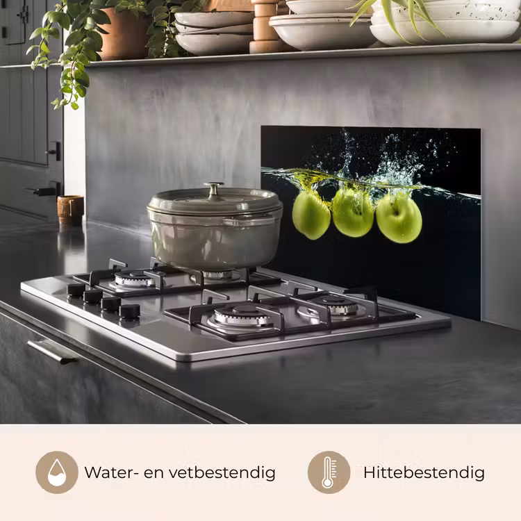 Appels - Fruit - Water - Zwart - Groen keuken achterwand spatscherm klein -usp_NL