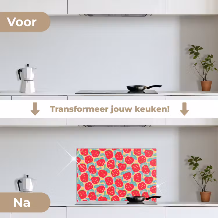 Appels - Rood - Stippen keuken achterwand spatscherm klein 900 -voor_na_NL