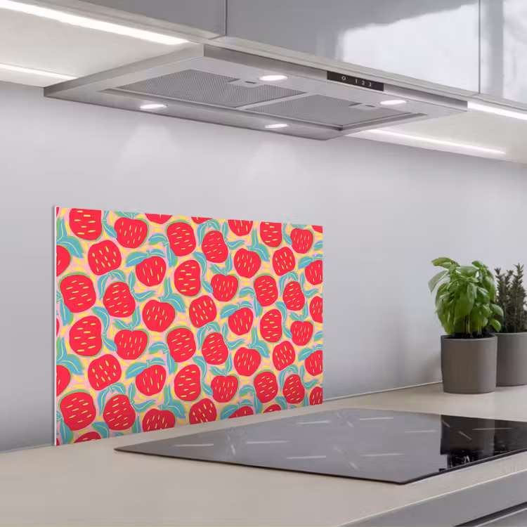 Appels - Rood - Stippen keuken achterwand spatscherm klein 900 -3d_schuin