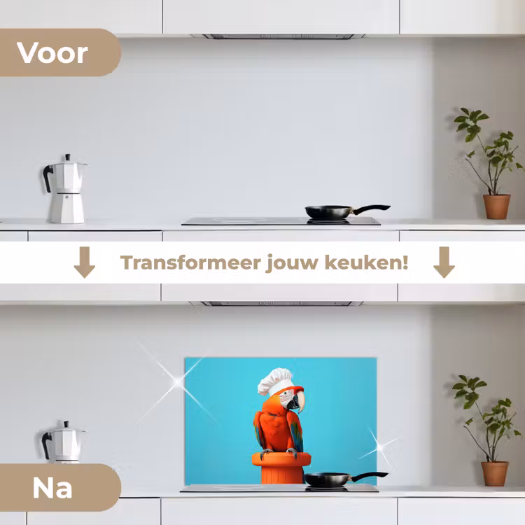 Ara - Koksmuts - Sokkel - Grappig keuken achterwand spatscherm klein -voor_na_NL