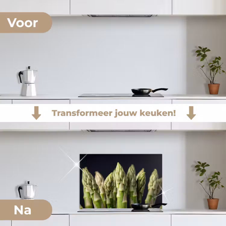 Asperges - Groen - Zwart keuken achterwand spatscherm klein -voor_na_NL