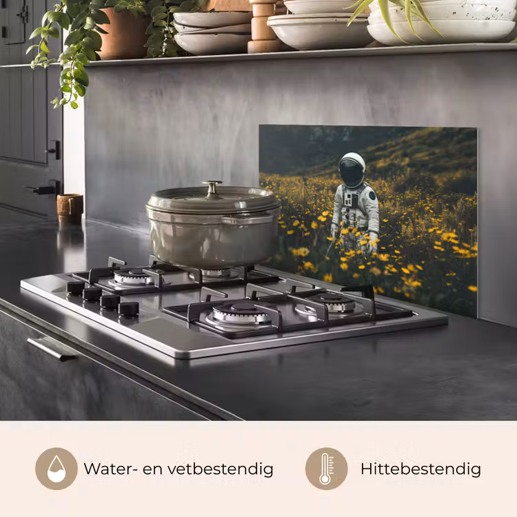 Astronaut - Bloemen - Veld - Geel keuken achterwand spatscherm klein -usp_NL