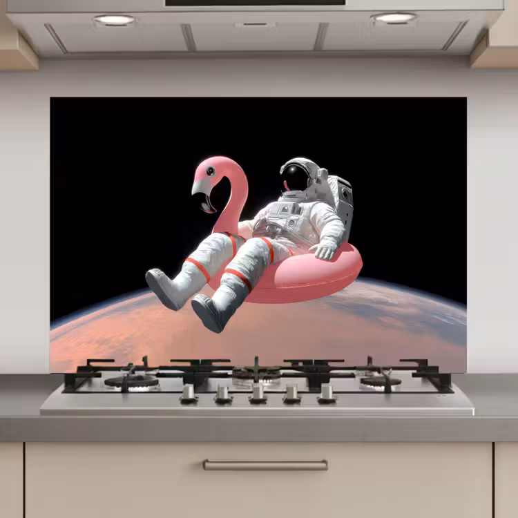 Astronaut - Flamingo - Zwemband - Roze keuken achterwand spatscherm klein -3d_website