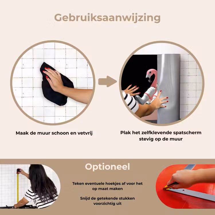 Astronaut - Flamingo - Zwemband - Roze keuken achterwand spatscherm klein -gebruiksaanwijzing_NL