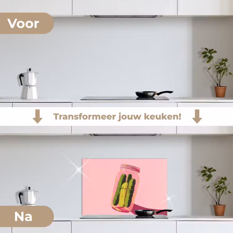 Augurken - Pot - Schaduw - Roze keuken achterwand spatscherm klein -voor_na_NL