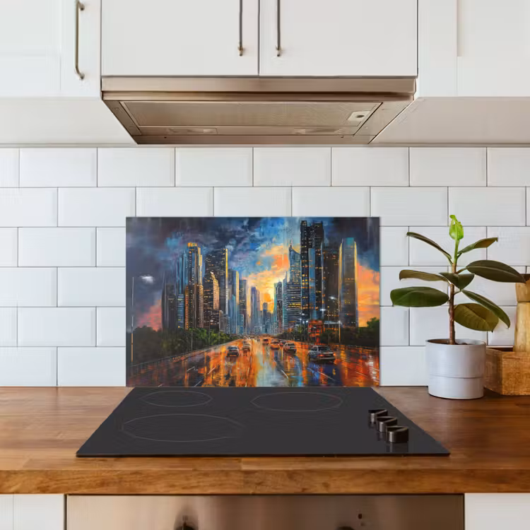 Auto - Skyline - Zon - Blauw keuken achterwand spatscherm klein -sfeer2
