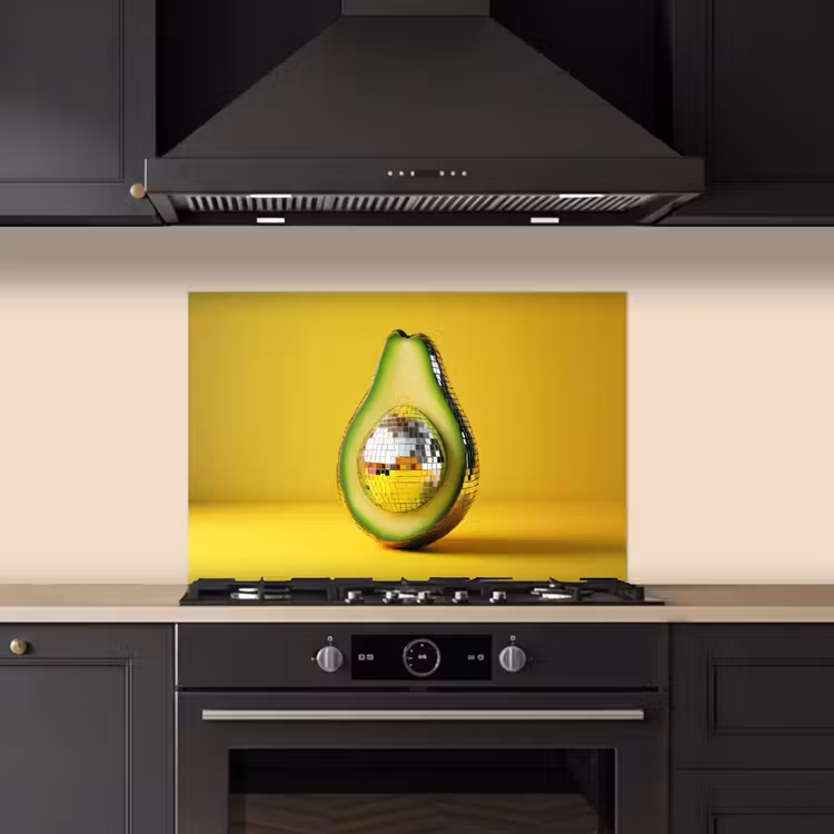 Avocado - Discobal - Geel - Glitter keuken achterwand spatscherm klein -sfeer1
