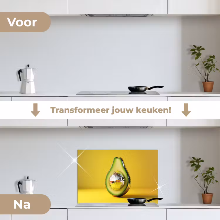 Avocado - Discobal - Geel - Glitter keuken achterwand spatscherm klein -voor_na_NL