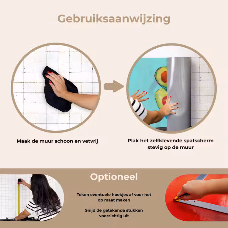 Avocado - Groen - Pit - Schaduw keuken achterwand spatscherm klein -gebruiksaanwijzing_NL