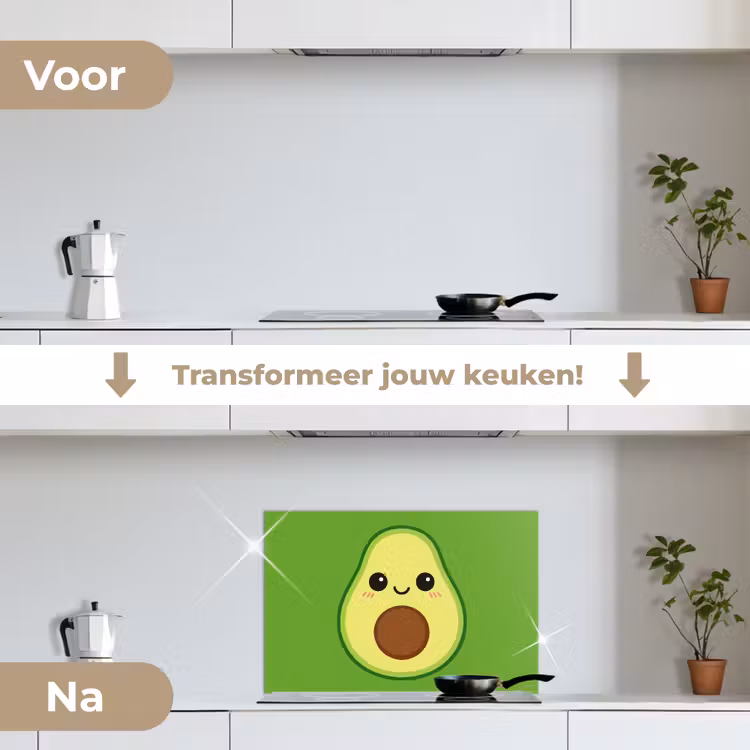 Avocado - Groen - Speels keuken achterwand spatscherm klein -voor_na_NL