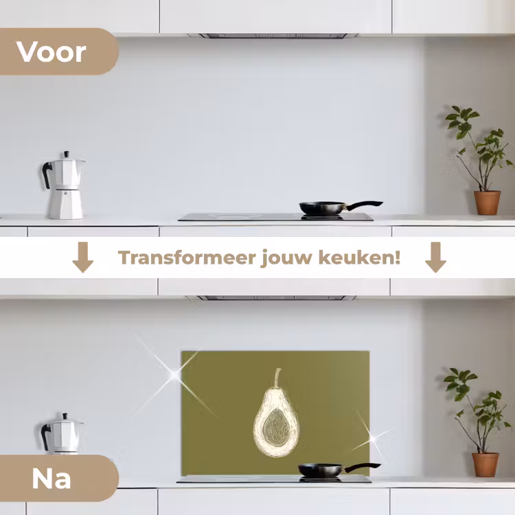 Avocado - Minimalistisch - Illustratie - Groen keuken achterwand spatscherm klein -voor_na_NL
