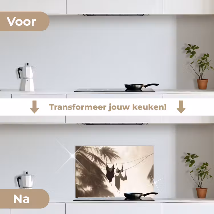 Badkleding - Palmbomen - Schaduw - Tropisch keuken achterwand spatscherm klein -voor_na_NL