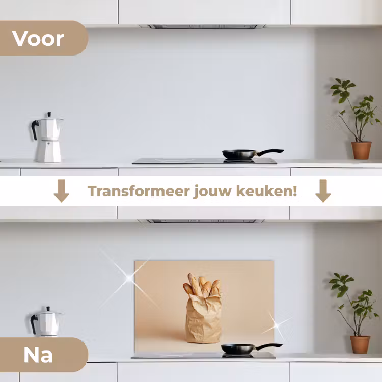 Baguette - Brood - Stokbrood - Beige keuken achterwand spatscherm klein -voor_na_NL