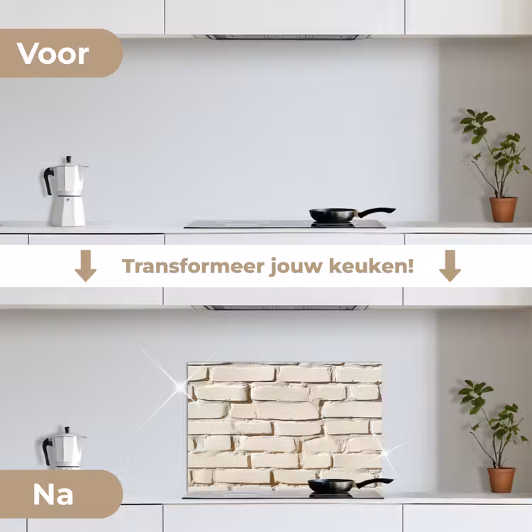 Bakstenen - Muur - Licht - Wit keuken achterwand spatscherm klein -voor_na_NL