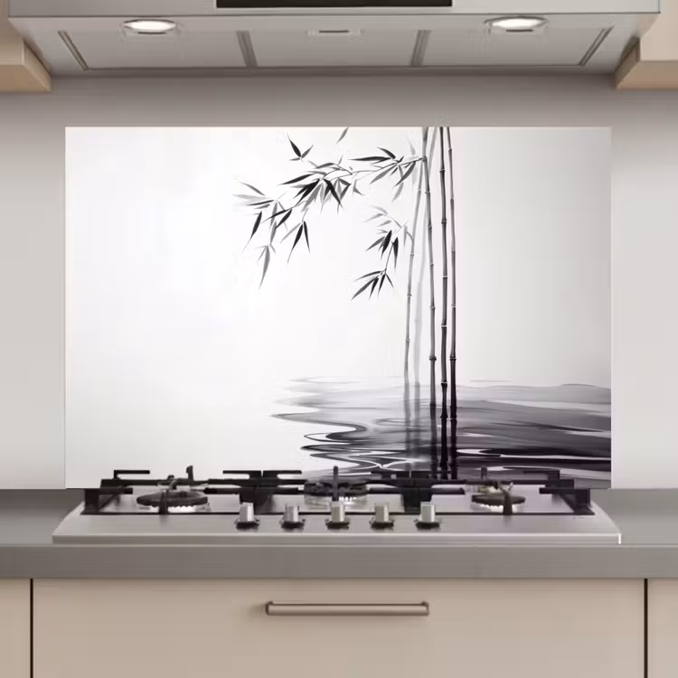 Bamboestammen - Water - Minimalistisch - Wit keuken achterwand spatscherm klein -3d_website