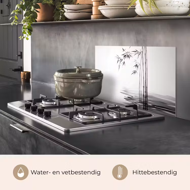 Bamboestammen - Water - Minimalistisch - Wit keuken achterwand spatscherm klein -usp_NL