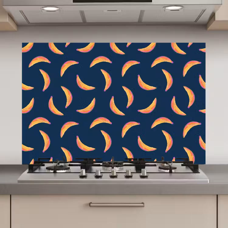 Banaan - Tropisch - Blauw - Patroon keuken achterwand spatscherm klein 900 -3d_website