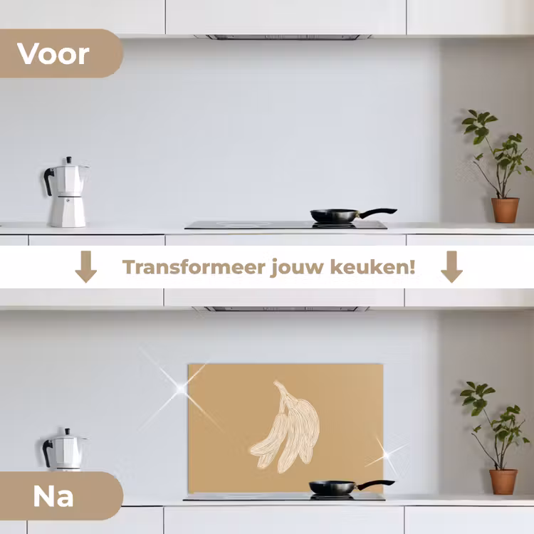 Bananen - Beige - Lijntekening - Minimalistisch keuken achterwand spatscherm klein -voor_na_NL