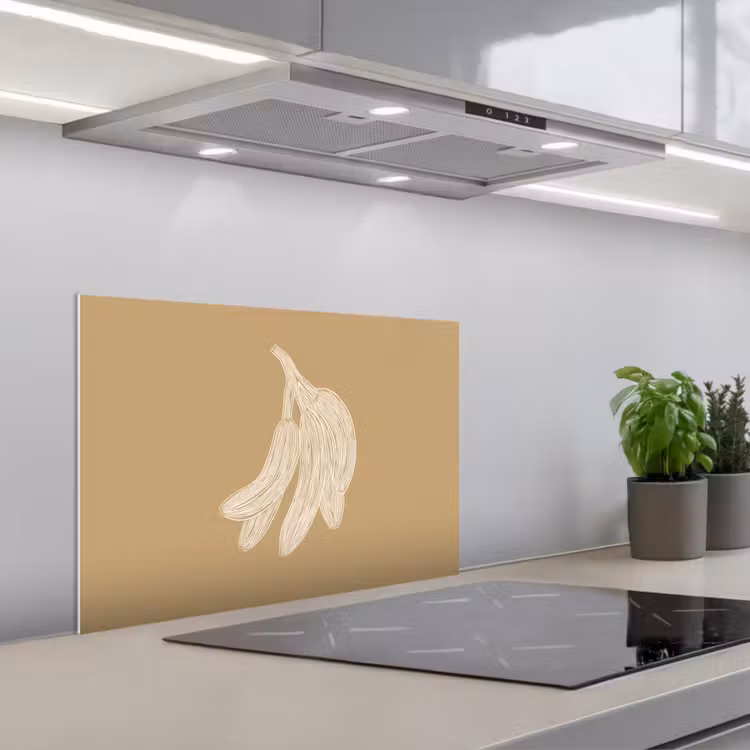 Bananen - Beige - Lijntekening - Minimalistisch keuken achterwand spatscherm klein -3d_schuin