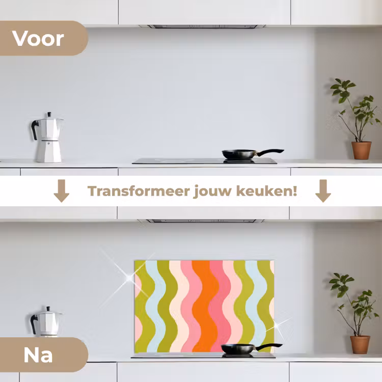Banen - Golven - Kleurrijk - Verticaal keuken achterwand spatscherm klein -voor_na_NL