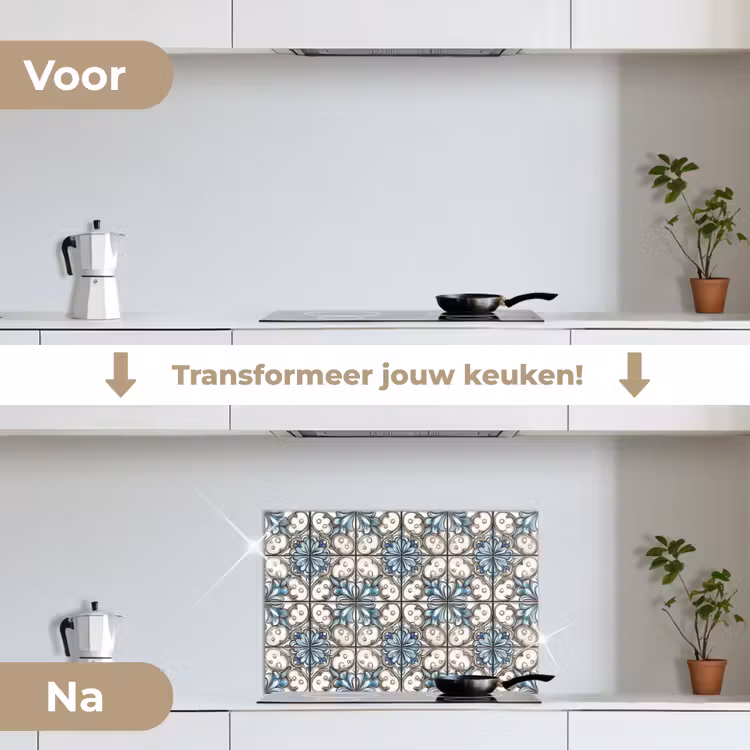 Barok - Tegel - Kleurrijk keuken achterwand spatscherm klein 900 -voor_na_NL