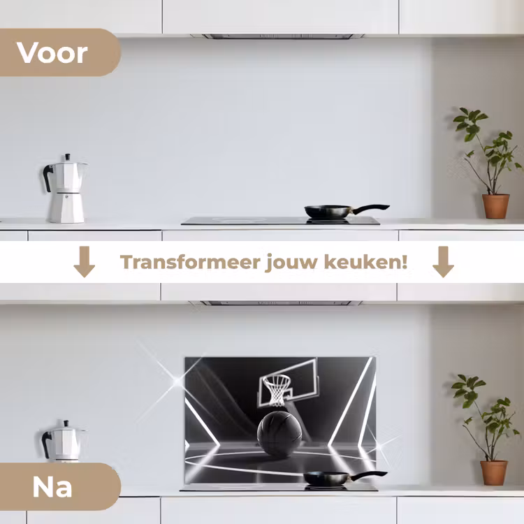 Basketbal - Basketbalveld - Lichtlijnen keuken achterwand spatscherm klein -voor_na_NL