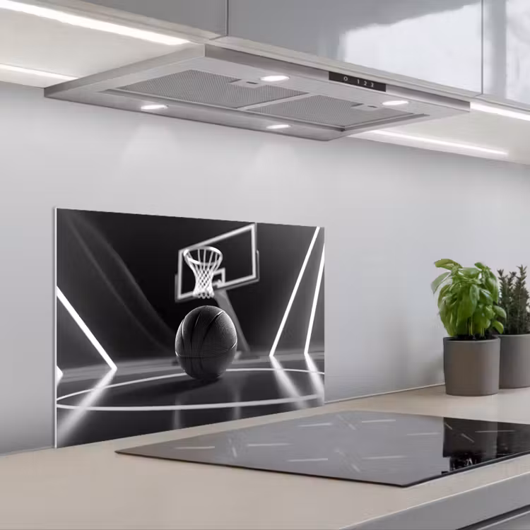 Basketbal - Basketbalveld - Lichtlijnen keuken achterwand spatscherm klein -3d_schuin