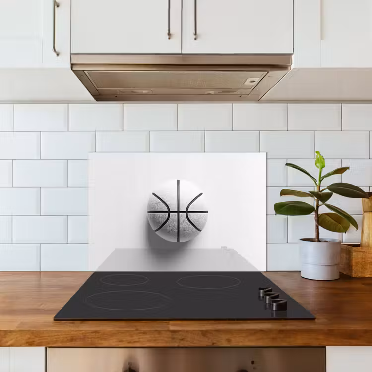 Basketbal - Wit - Schaduw - Lijnen keuken achterwand spatscherm klein -sfeer2